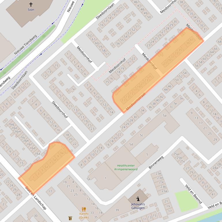 Kaart van postcodegebied 2923BE.