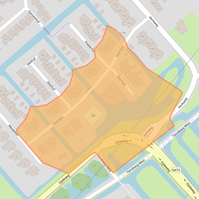 Kaart van postcodegebied 2935RA.
