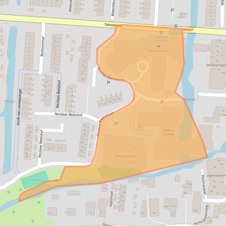 Kaart van postcodegebied 2941TN.