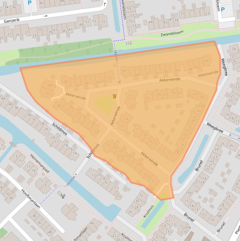 Kaart van postcodegebied 2951HB.