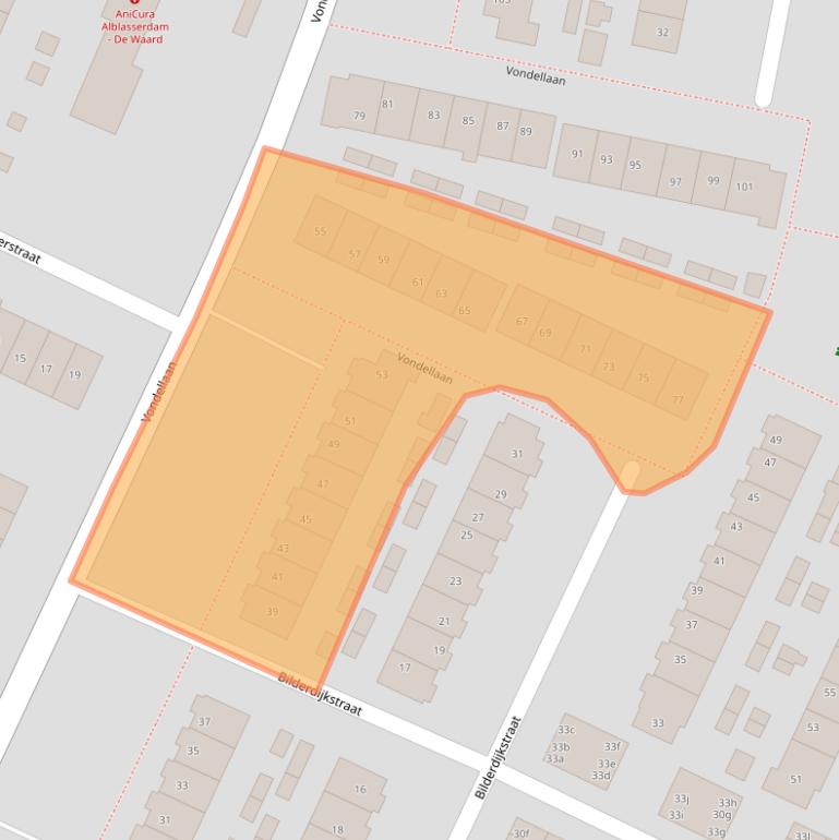 Kaart van postcodegebied 2951TP.