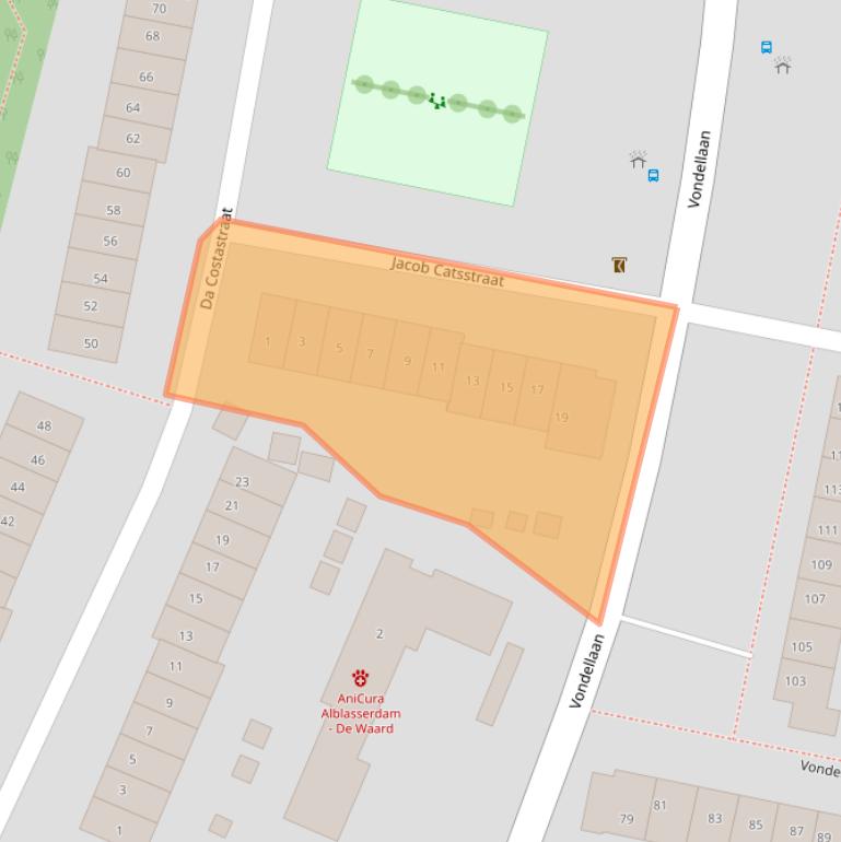 Kaart van postcodegebied 2951XD.