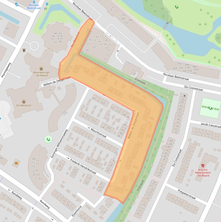 Kaart van postcodegebied 2951XW.