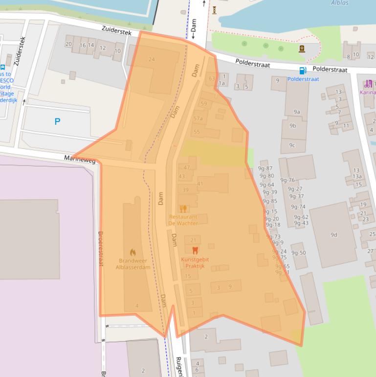 Kaart van postcodegebied 2952AB.