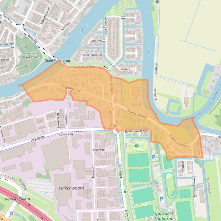 Kaart van postcodegebied 2952AV.