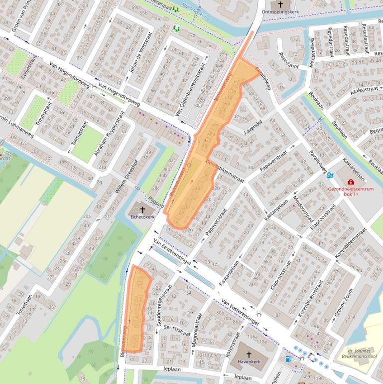 Kaart van postcodegebied 2953AA.