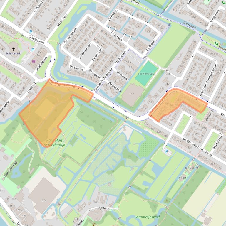 Kaart van postcodegebied 2953AT.