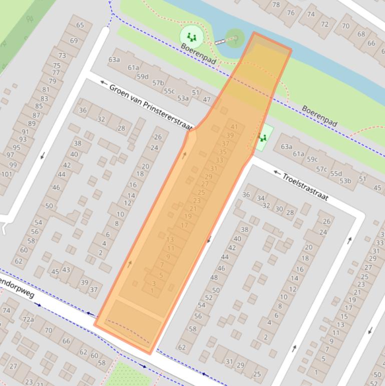 Kaart van postcodegebied 2953BB.