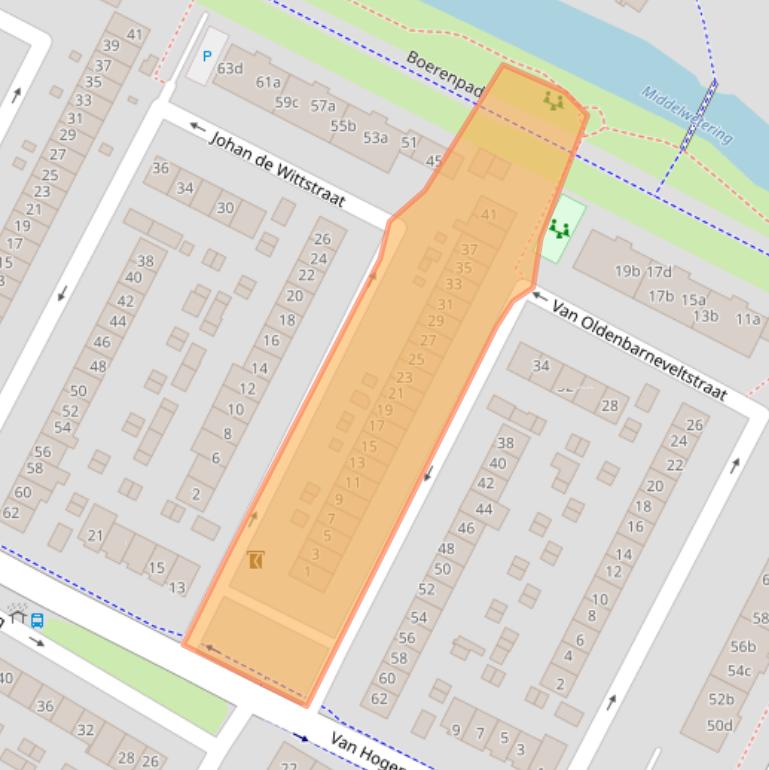 Kaart van postcodegebied 2953BG.