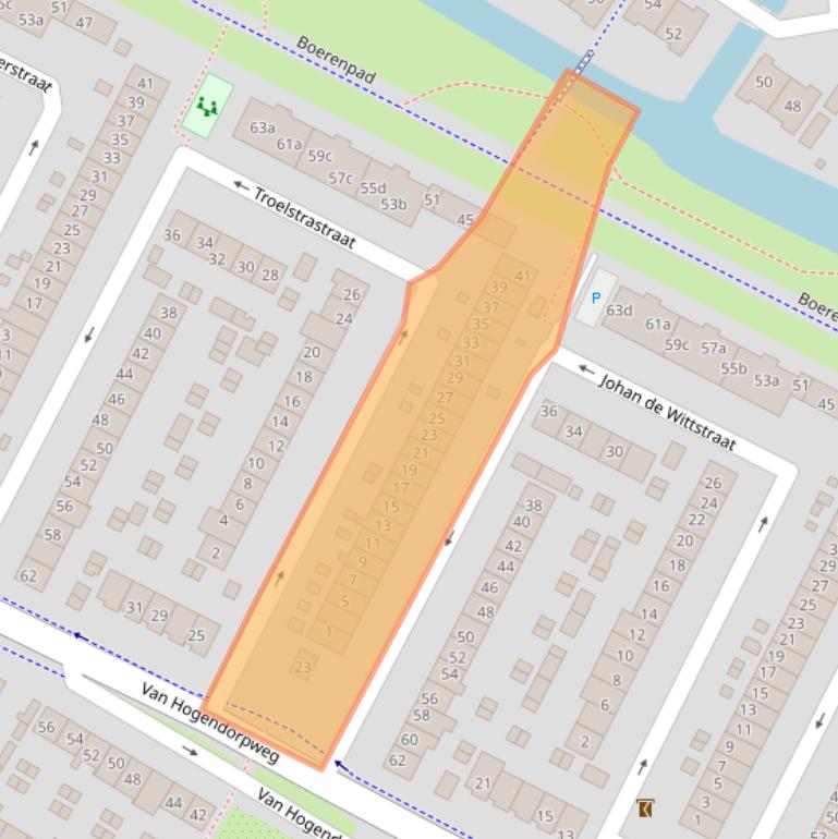 Kaart van postcodegebied 2953BK.