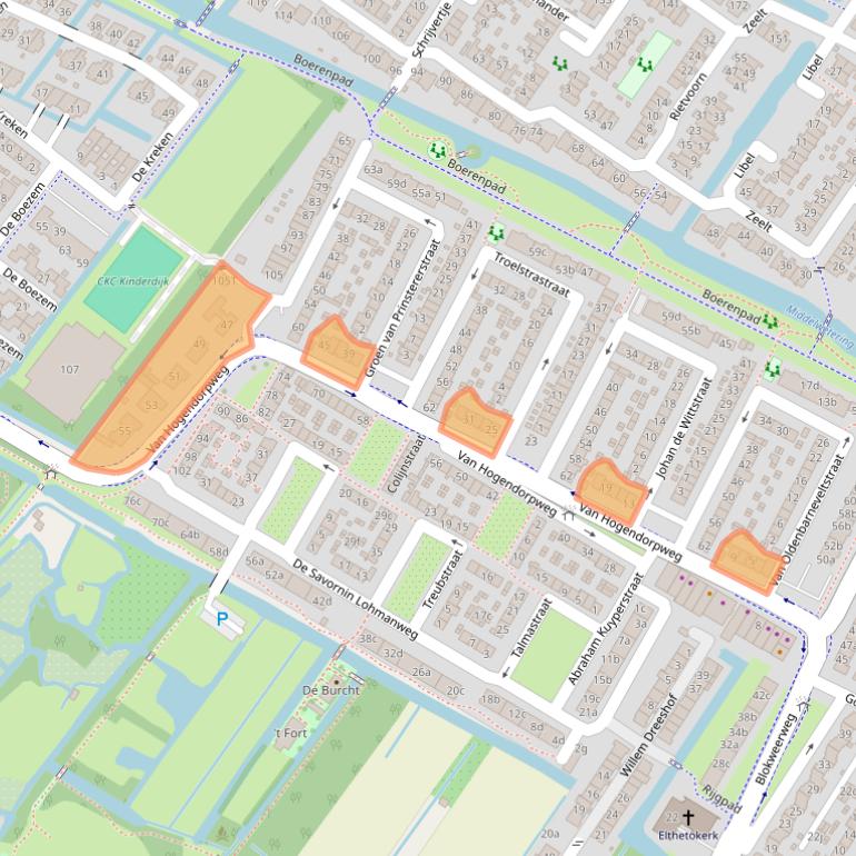 Kaart van postcodegebied 2953BN.