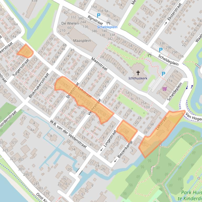 Kaart van postcodegebied 2953CD.