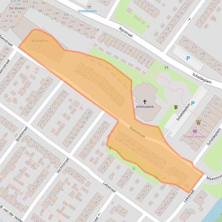 Kaart van postcodegebied 2953CH.