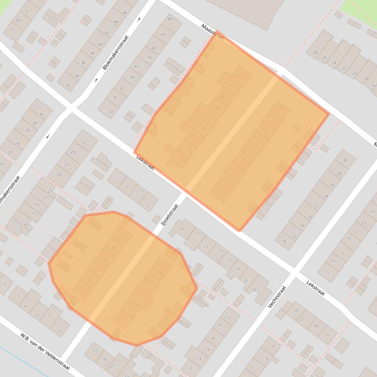 Kaart van postcodegebied 2953CZ.