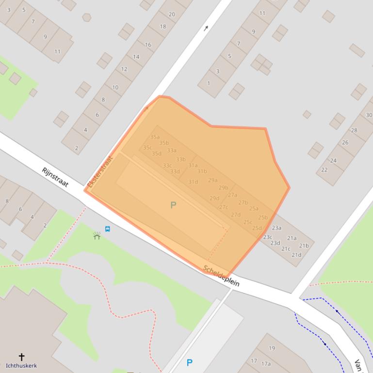 Kaart van postcodegebied 2953EW.