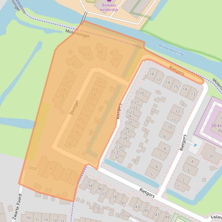 Kaart van postcodegebied 2953GC.