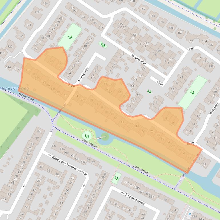 Kaart van postcodegebied 2954BJ.