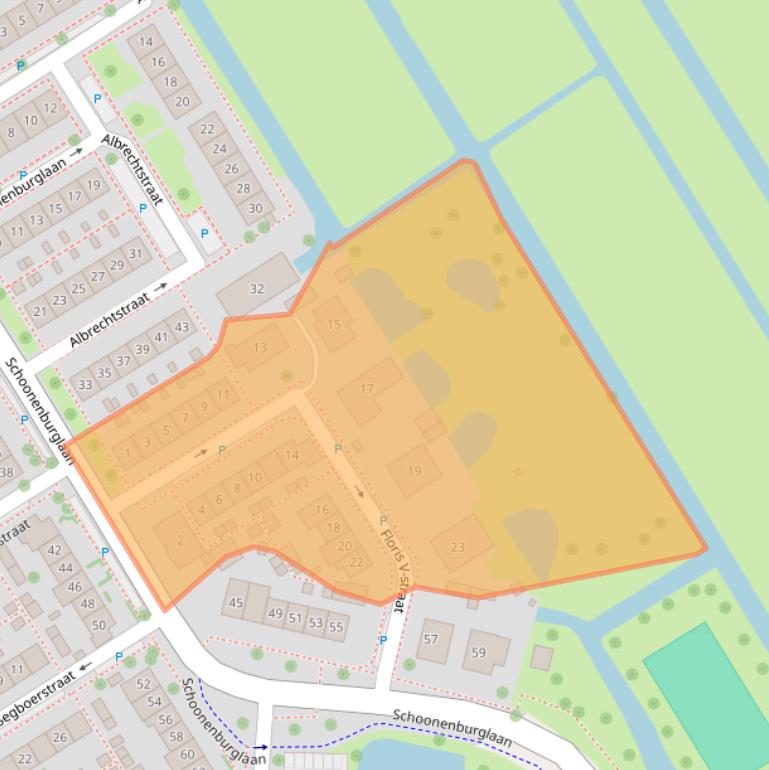 Kaart van postcodegebied 2957AK.