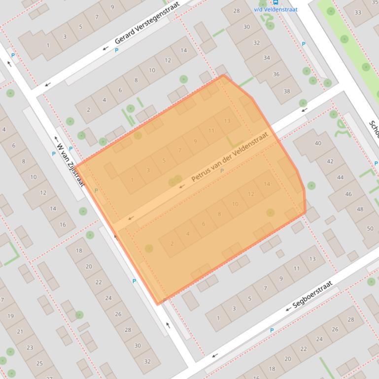Kaart van postcodegebied 2957AX.