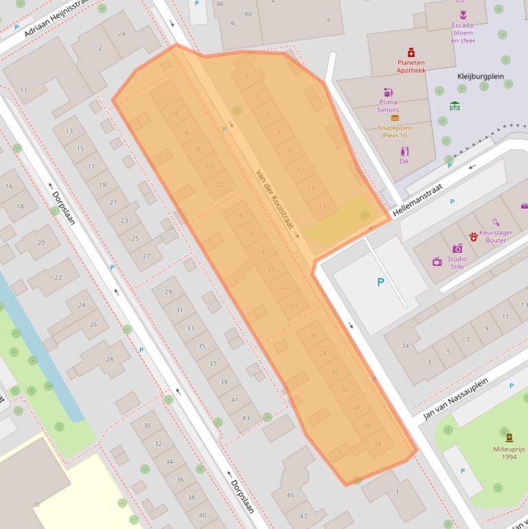 Kaart van postcodegebied 2957BG.