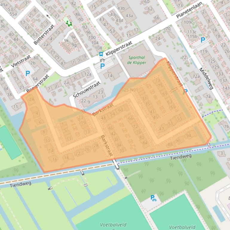 Kaart van postcodegebied 2957EB.