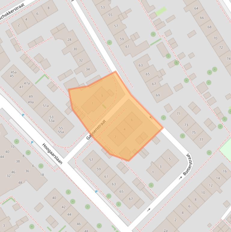 Kaart van postcodegebied 2957EG.