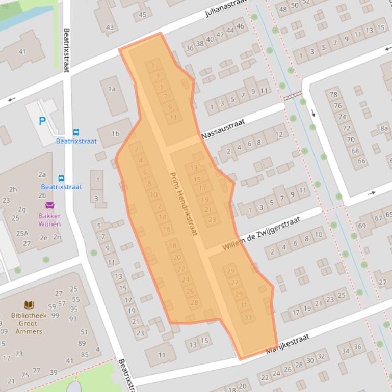 Kaart van postcodegebied 2964CL.