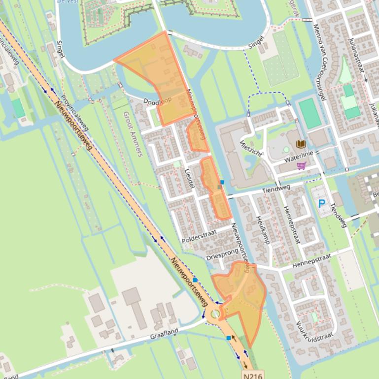 Kaart van postcodegebied 2965AW.