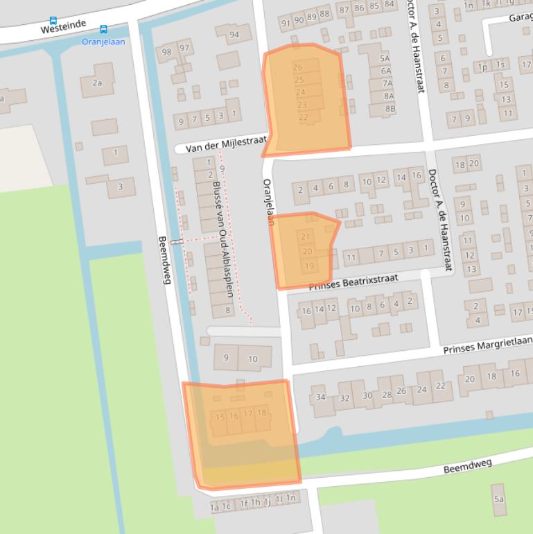 Kaart van postcodegebied 2969AW.