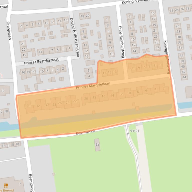 Kaart van postcodegebied 2969BE.