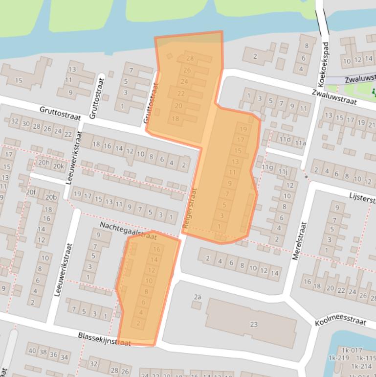 Kaart van postcodegebied 2971AX.