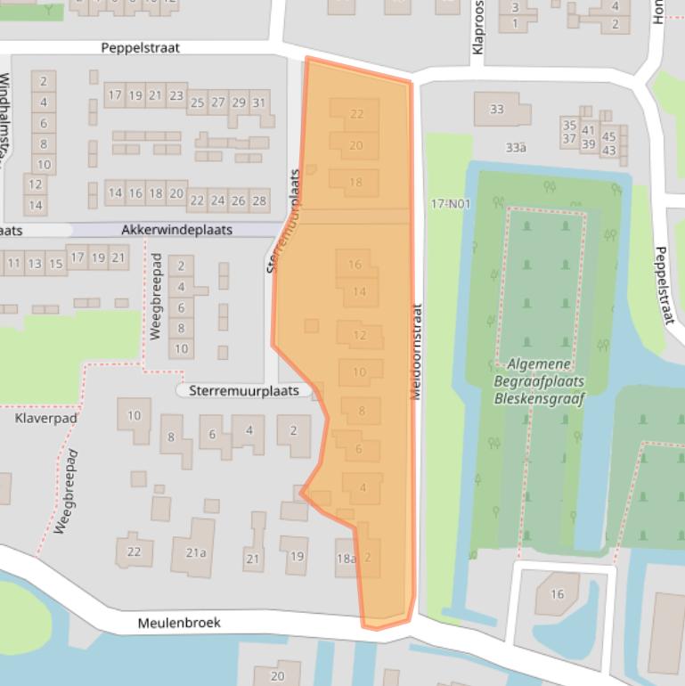 Kaart van postcodegebied 2971BK.
