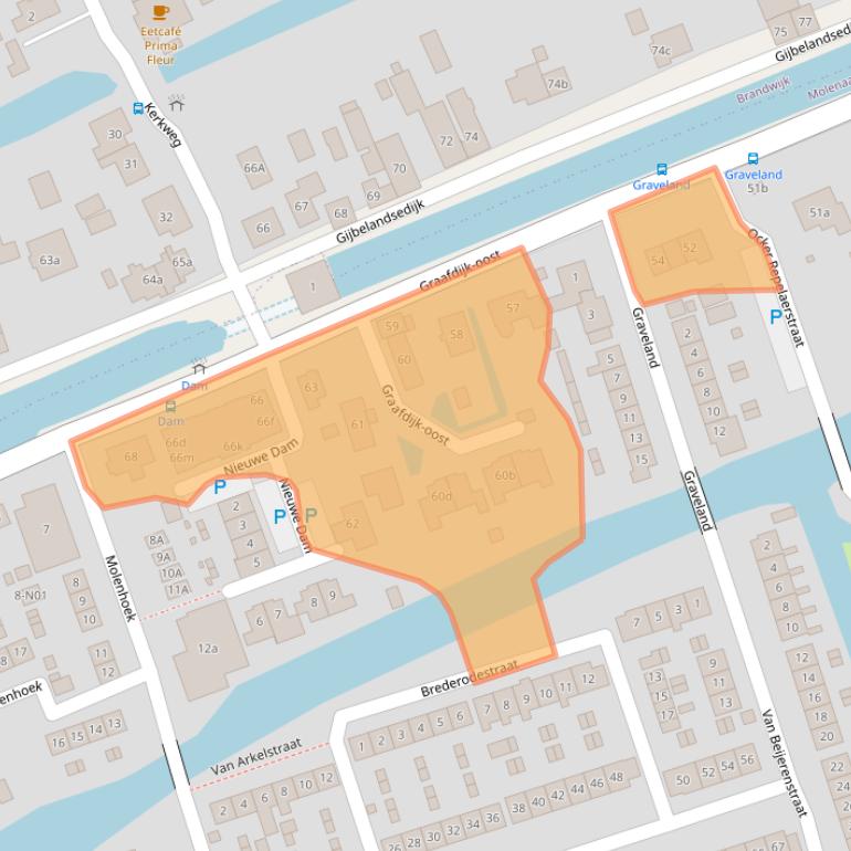 Kaart van postcodegebied 2973AD.