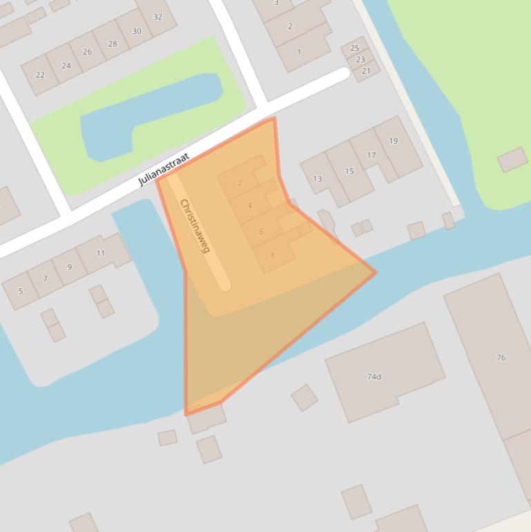 Kaart van postcodegebied 2974BC.