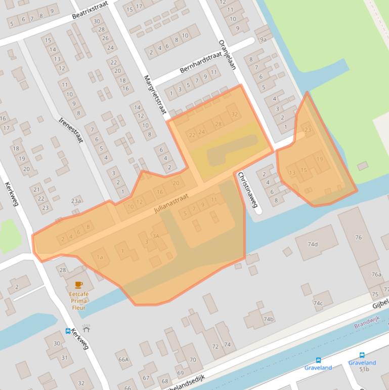 Kaart van postcodegebied 2974BG.