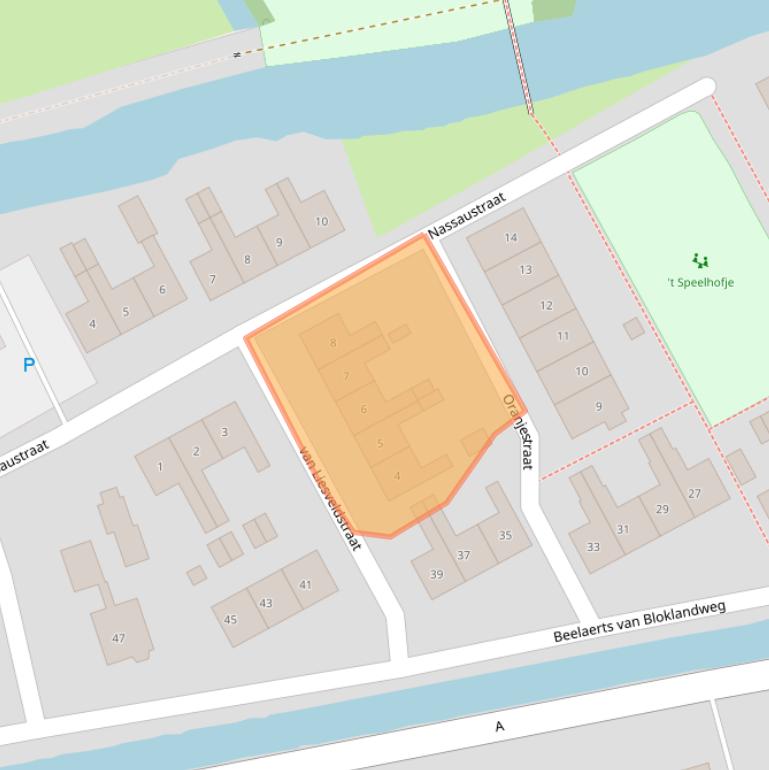 Kaart van postcodegebied 2975BN.