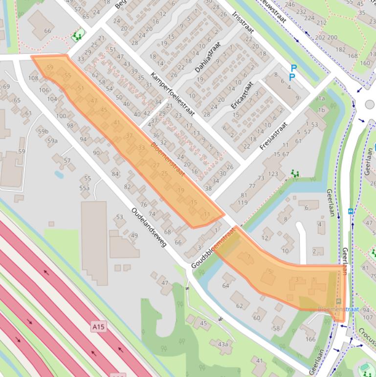 Kaart van postcodegebied 2981BD.