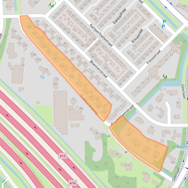 Kaart van postcodegebied 2981BV.
