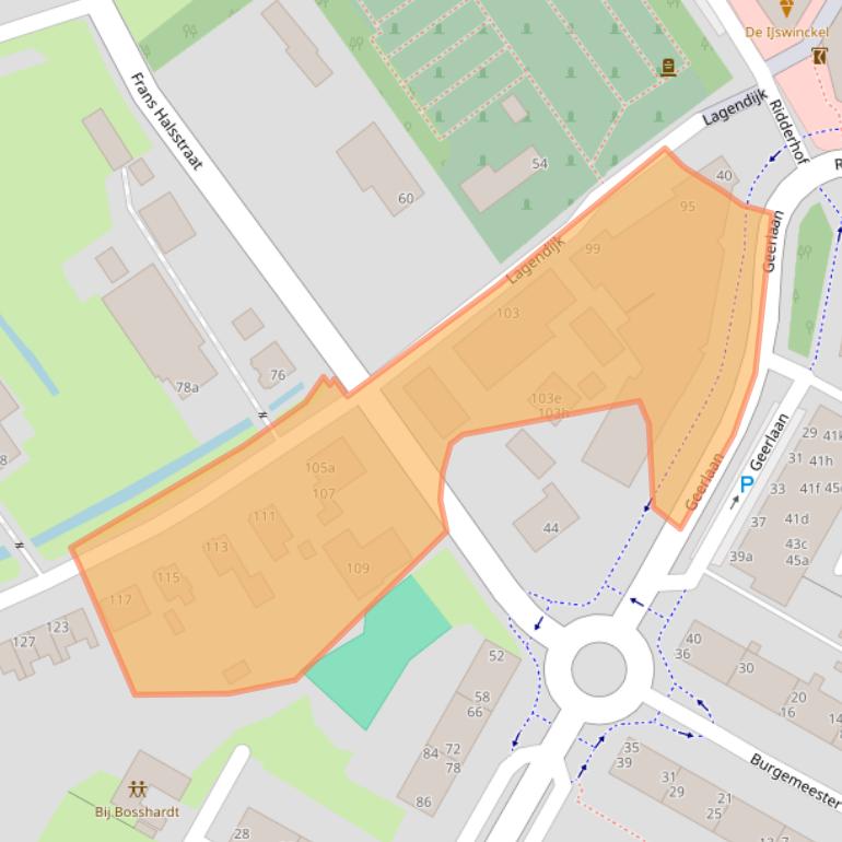 Kaart van postcodegebied 2981EK.