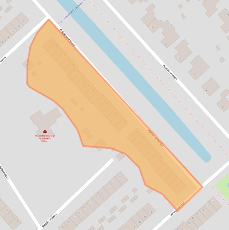 Kaart van postcodegebied 2982BA.