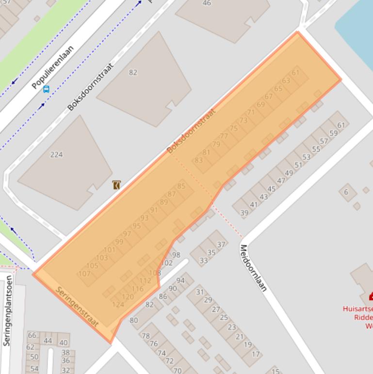 Kaart van postcodegebied 2982BB.