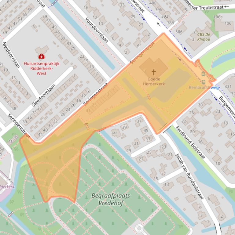 Kaart van postcodegebied 2982BT.