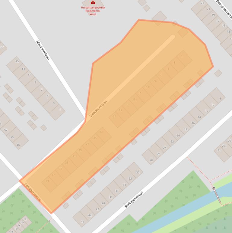 Kaart van postcodegebied 2982BX.