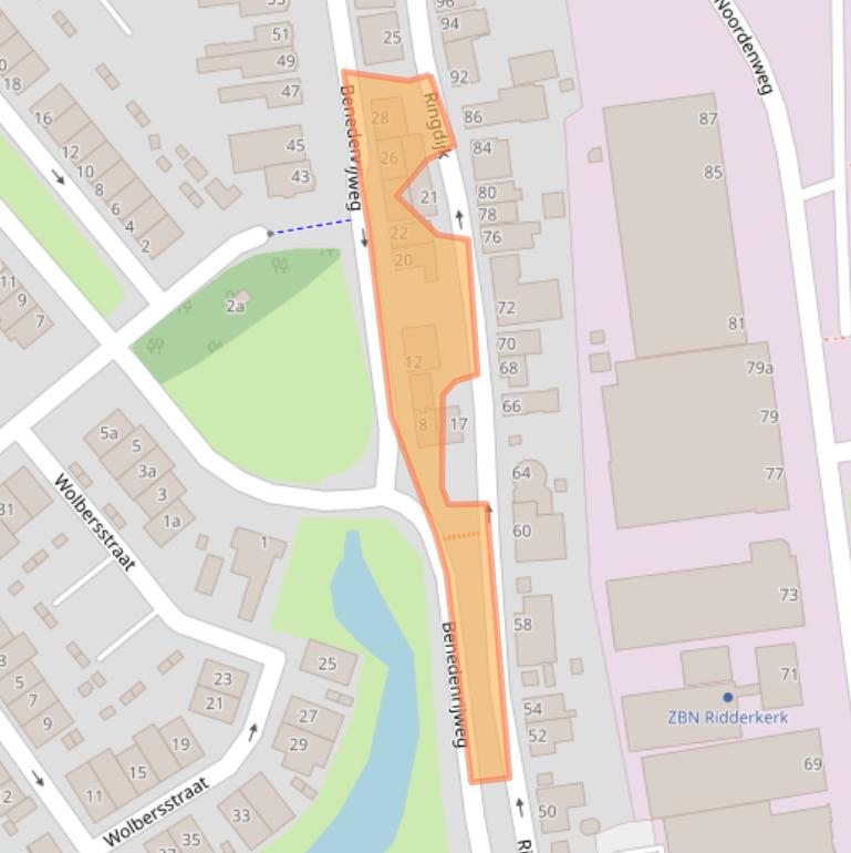 Kaart van postcodegebied 2982XB.