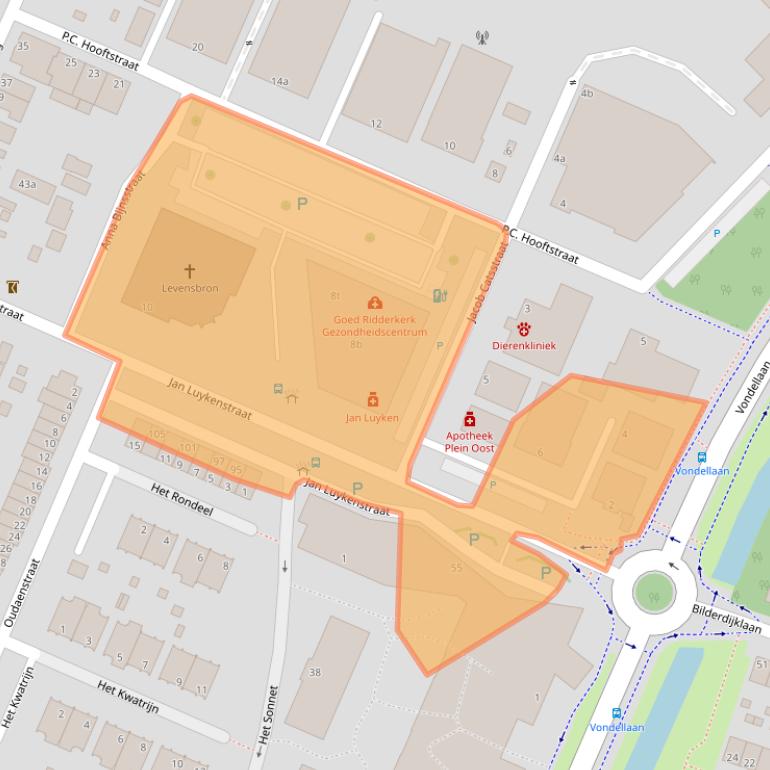 Kaart van postcodegebied 2985BV.