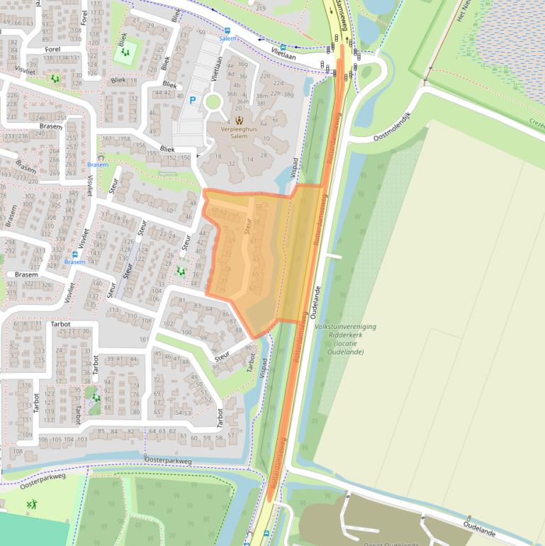 Kaart van postcodegebied 2986SJ.