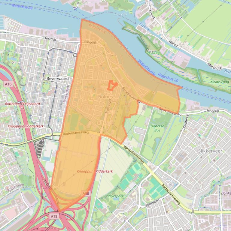 Kaartafbeelding, ingezoomd op postcodegebied 2987.