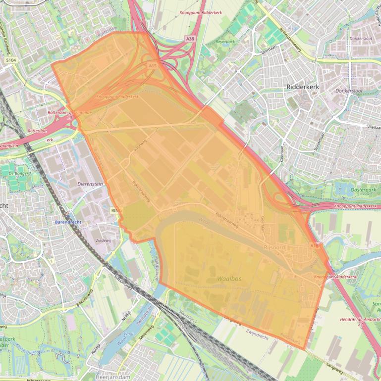 Kaartafbeelding, ingezoomd op postcodegebied 2988.