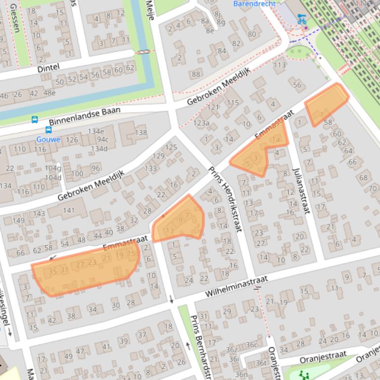 Kaart van postcodegebied 2991BB.