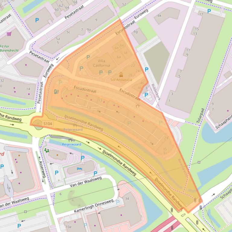 Kaart van postcodegebied 2991XV.